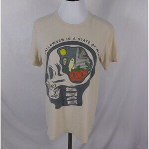 Halloween Skeleton Pumpkin Ghost Graphic Tee M Beige 100% Cotton Unisex